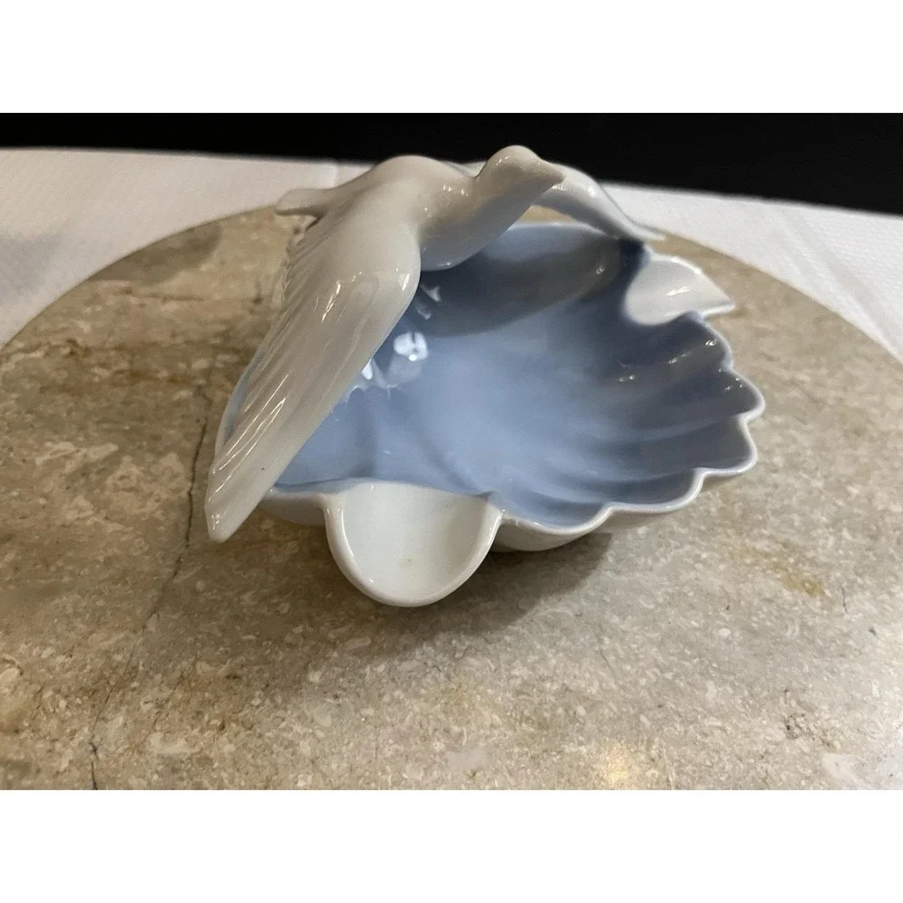 VTG Gerold Porzellan Bavaria Bird Dove Soap Dish Tray White Blue Western Germany